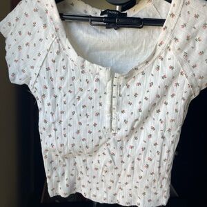 Forever 21 Cream Floral Button-Up Blouse